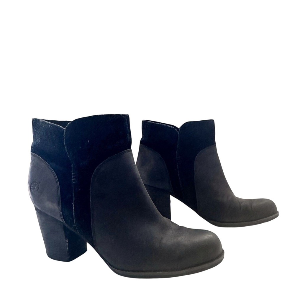 Timberland Ankle Boots Sz 9 Black Leather Suede Block‎ Heel Sturdy Booties Boot